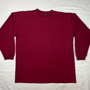 Vtg Nike Men’s Long Sleeve T-Shirt XL Burgundy Y2K Basic Tee B4